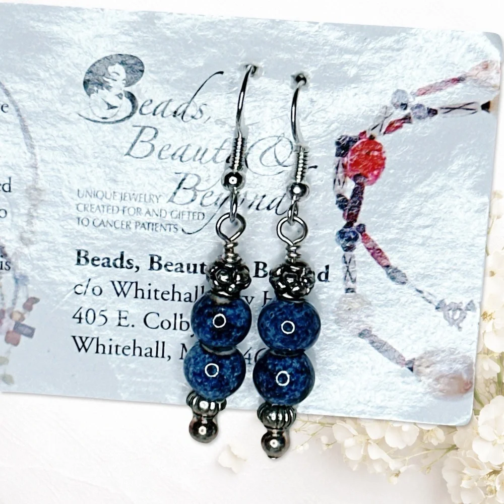 6135gc. Blue Ceramic Earrings - Picture 5 of 6
